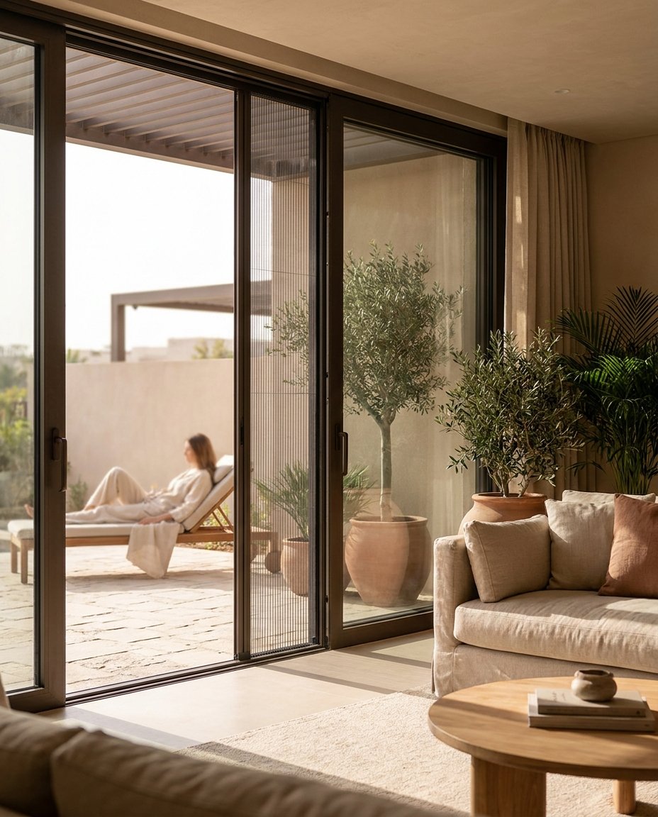 Retractable flyscreen installed on a Dubai villa patio