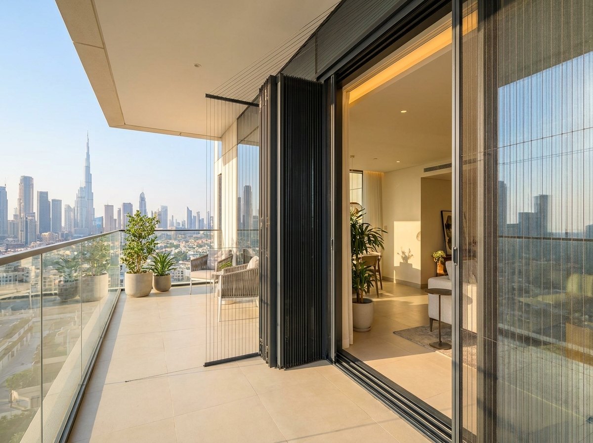 Pleated Flyscreens installed on a Dubai home