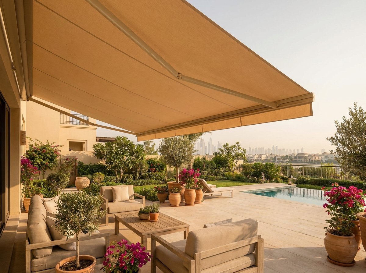 Retractable terrace awning