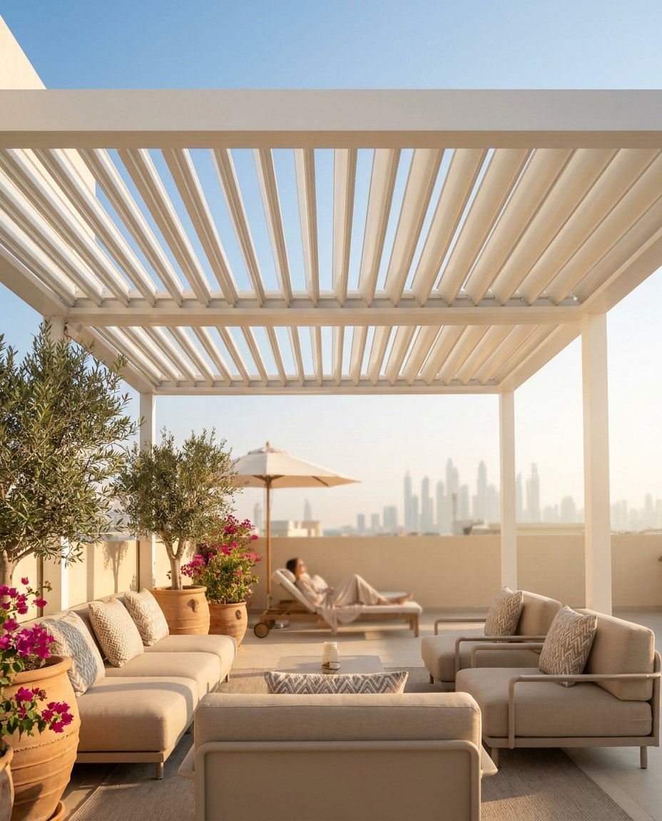 Louvered pergola, Dubai villa terrace